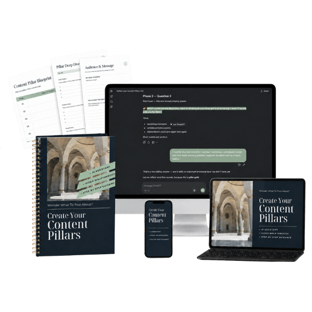 Product Mockup Content Pillars_transparent Create Your Content Pillars product mockup on laptop, tablet, phone and workbook